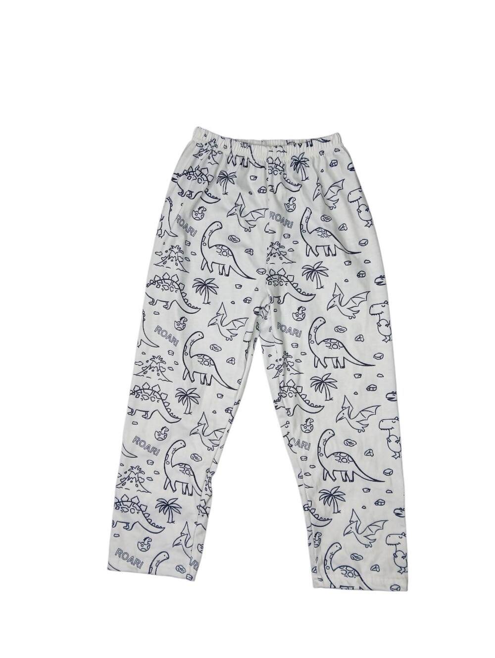 Kids White & Navy Dinosaur Pajama Pants